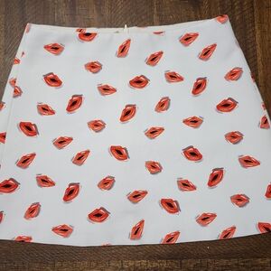 Zara White Skirt with Red Lip Print